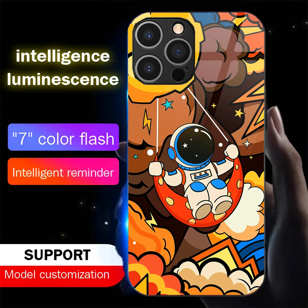 So Cute Spaceman LED Calling Light Flash Phone Case Smart Luminous Cover For Samsung S26 S25 S24 S23 S22 S21 S20 FE Plus Ultra