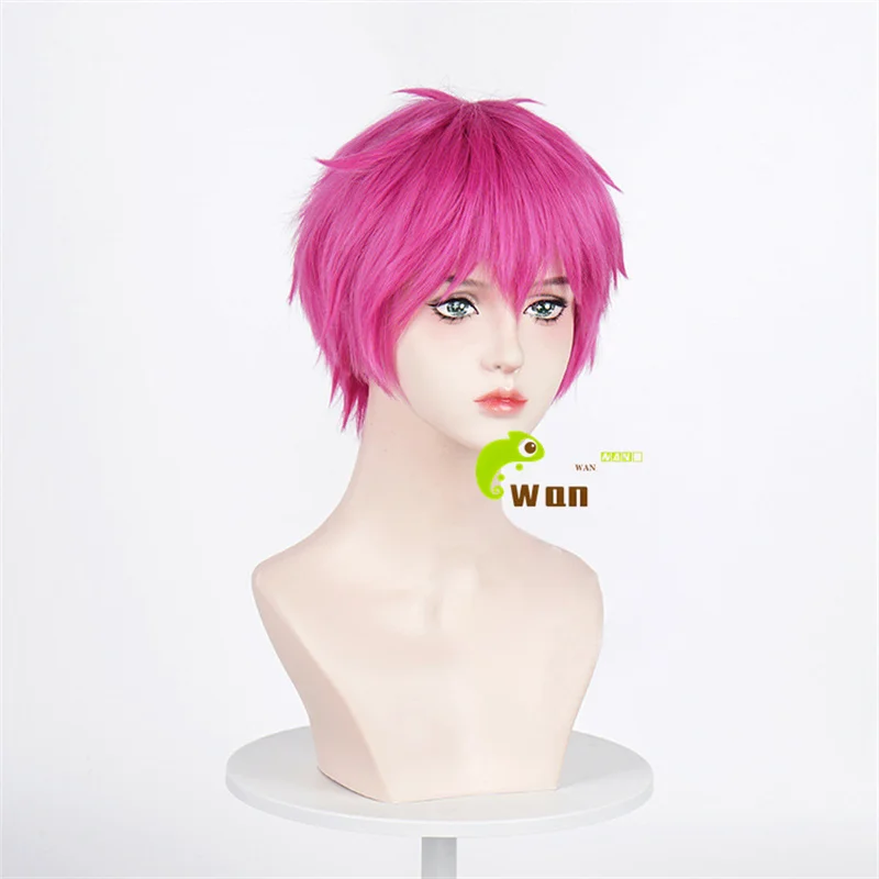 Anime Saiki Kusuo Cosplay Wig 25cm Short Rose Red Wigs Heat Resistant Synthetic Hair Saiki Kusuo Cosplay Glasses Wig + Wig Cap