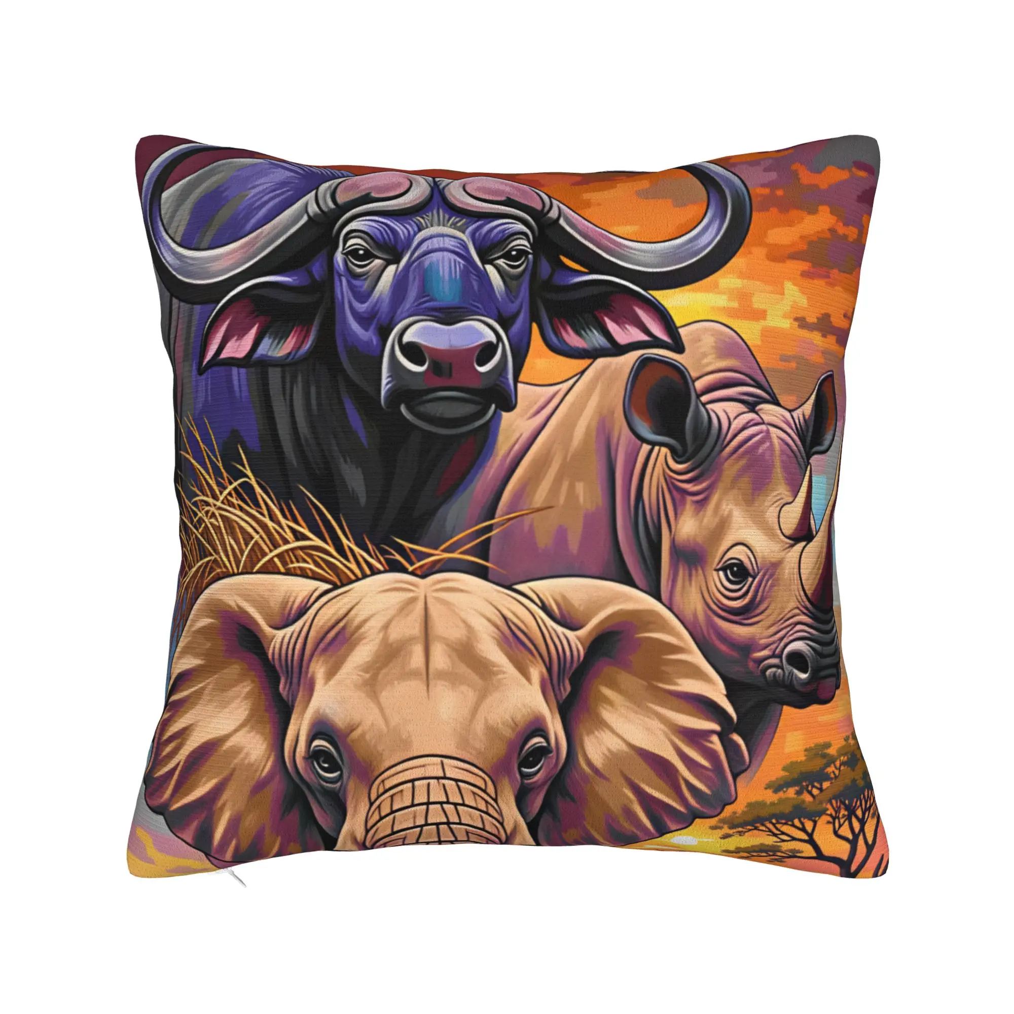 Pillow Case African Wildlife Elephants, Leopards & Giraffes Graphic  Pillow Cover For Sofa Bedroom Home Decor Funny Pillowcases