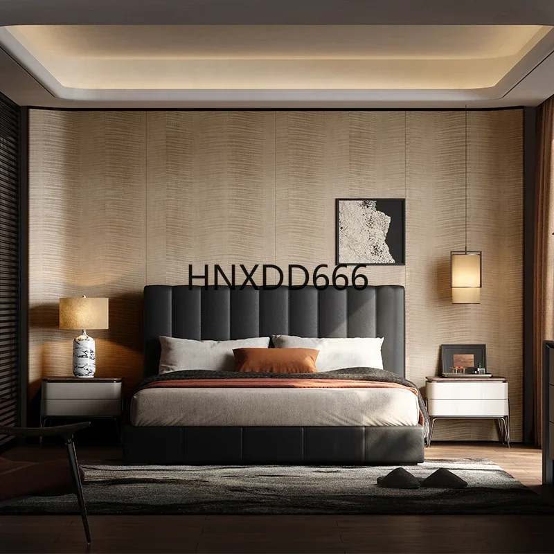 Italian premium leather bed master bedroom floor-to-ceiling bed