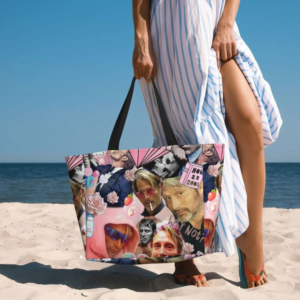 

Mads Mikkelsen Collage Greeting Card36 Beach Tote Bag Sport Gym Yoga Duffle Large Tote Bag Women Travel Bag Fitness bag