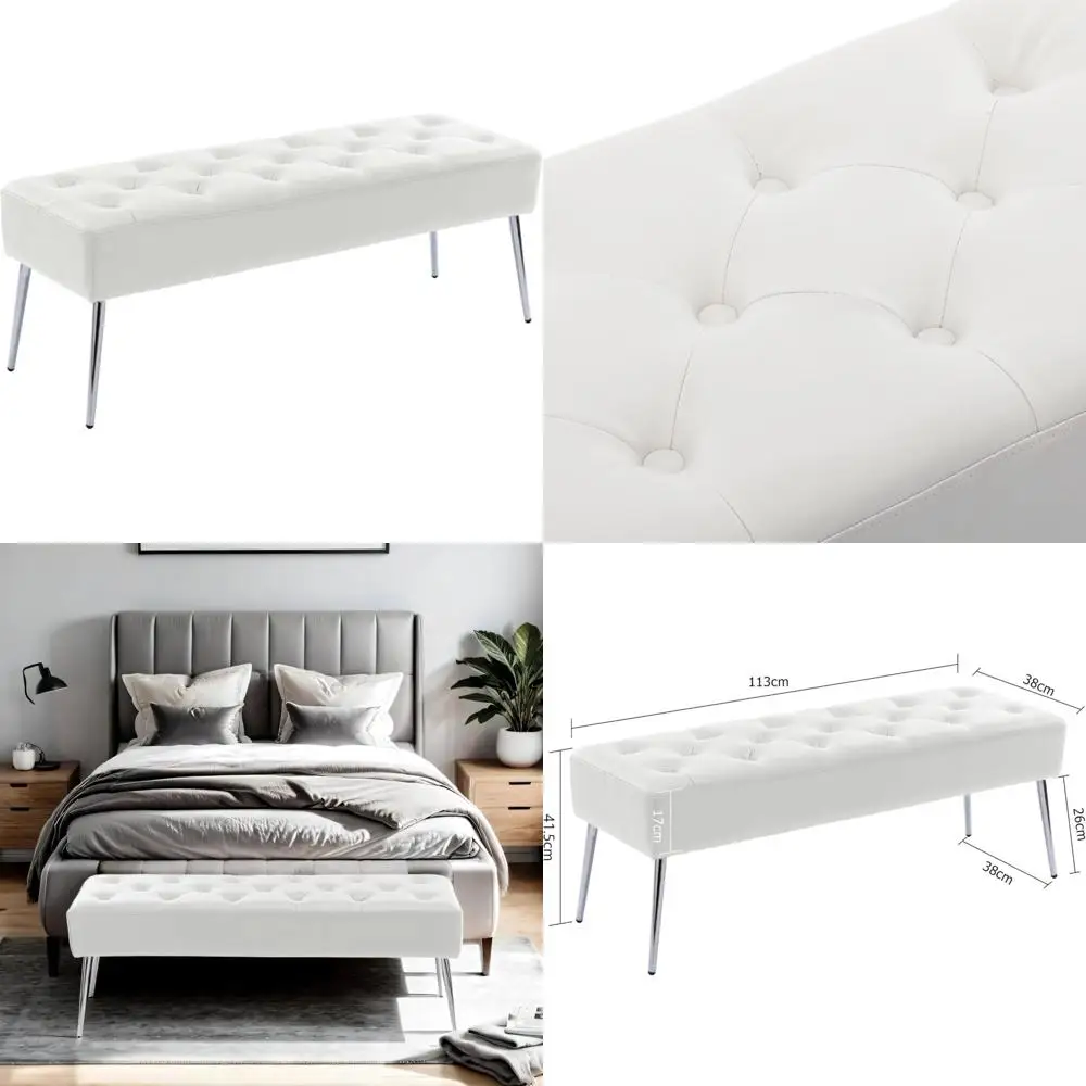 

rectangular tufted ottoman bench, upholstered leather footrest, dining entryway accent furniture