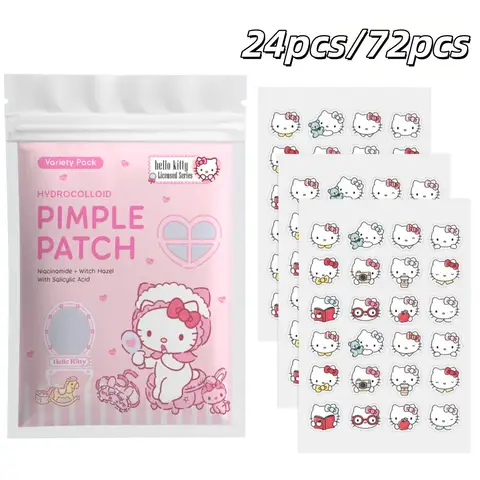 24/72pcs Hello Kitty Hydrocolloid Pimple Patches, Cute Cartoon Acne Spot Stickers, Variety Pack Invisible Blemish Cover,