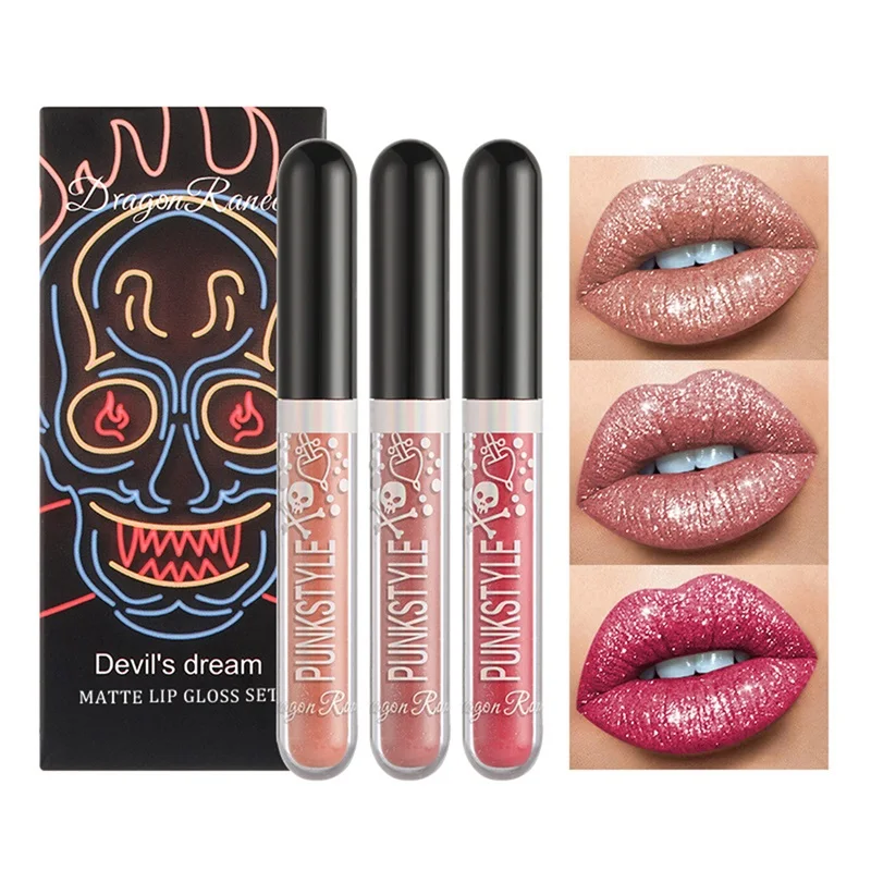 Diamond Shining Sparkle Liquid Lipstick Set Waterproof Long Lasting Halloween Metallic Glitter Matte Lip Gloss Kit