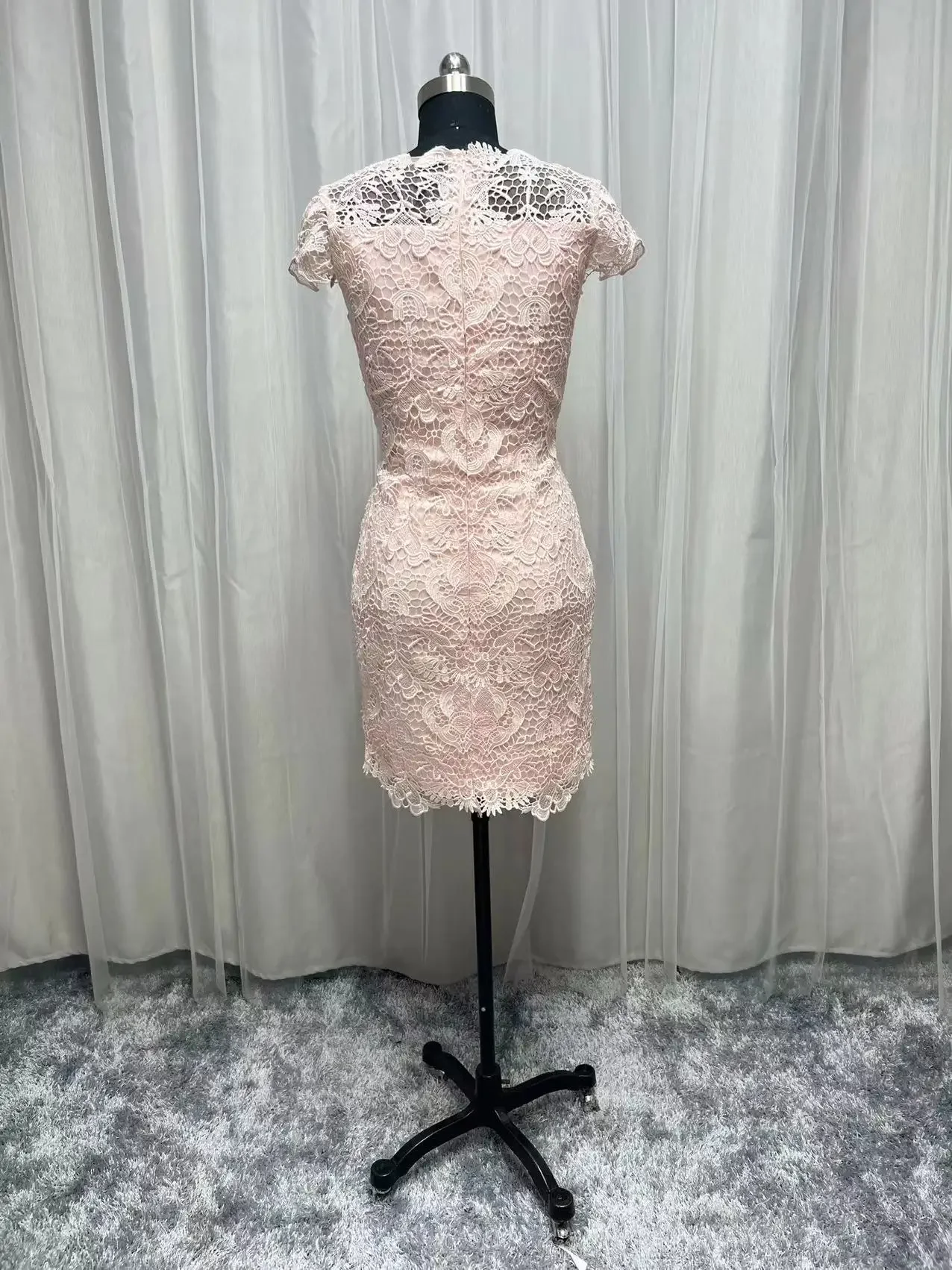 2022 Real Photo Rosa Spitze Mutter der Braut Kleider Nach Maß Kurze Ärmel Mantel Hochzeit Party Kleider Knielangen