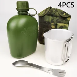 4PCS PE Portable Camouflage Tactical Sports Water Bottle with Multi-functional Outdoor Survival Features for Outdoor Camping
