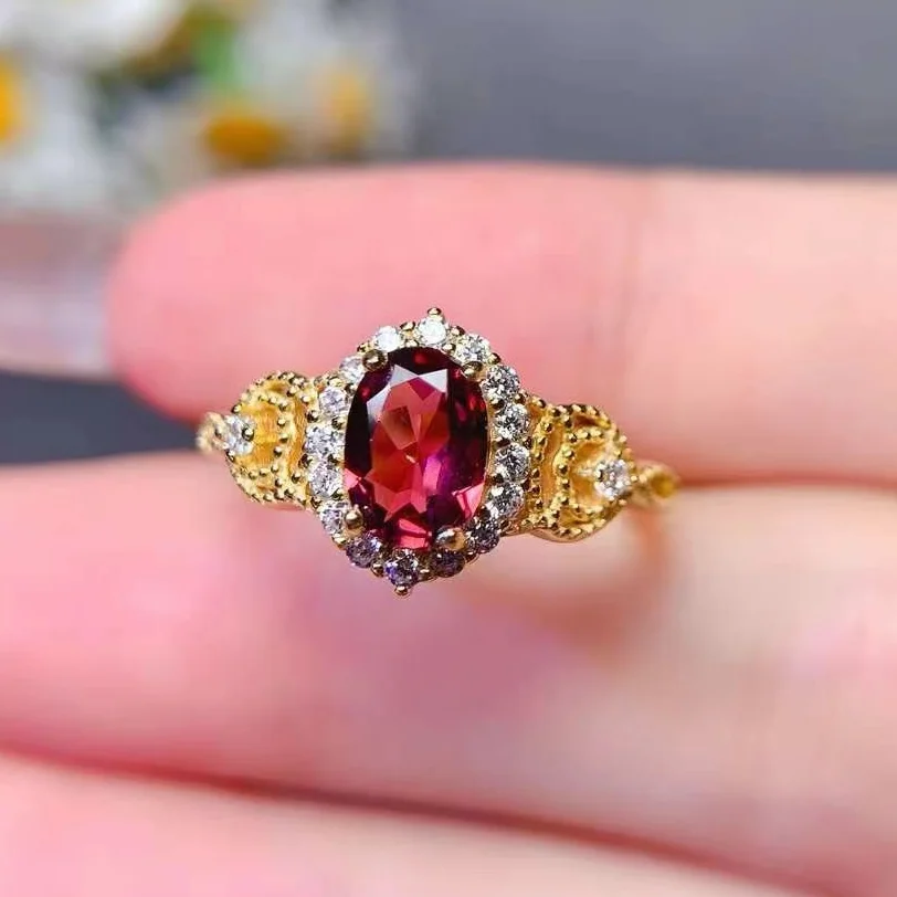 

Genuine Garnet Ring for Daily Wear 5mm*7mm 0.7ct Garnet Jewelry 18K Gold Plated 925 Silver Gemstone Jewelry