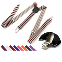 Preto e branco stripe masculino adulto calças cinta clip masculino e feminino 3-clip de borracha boca suspender