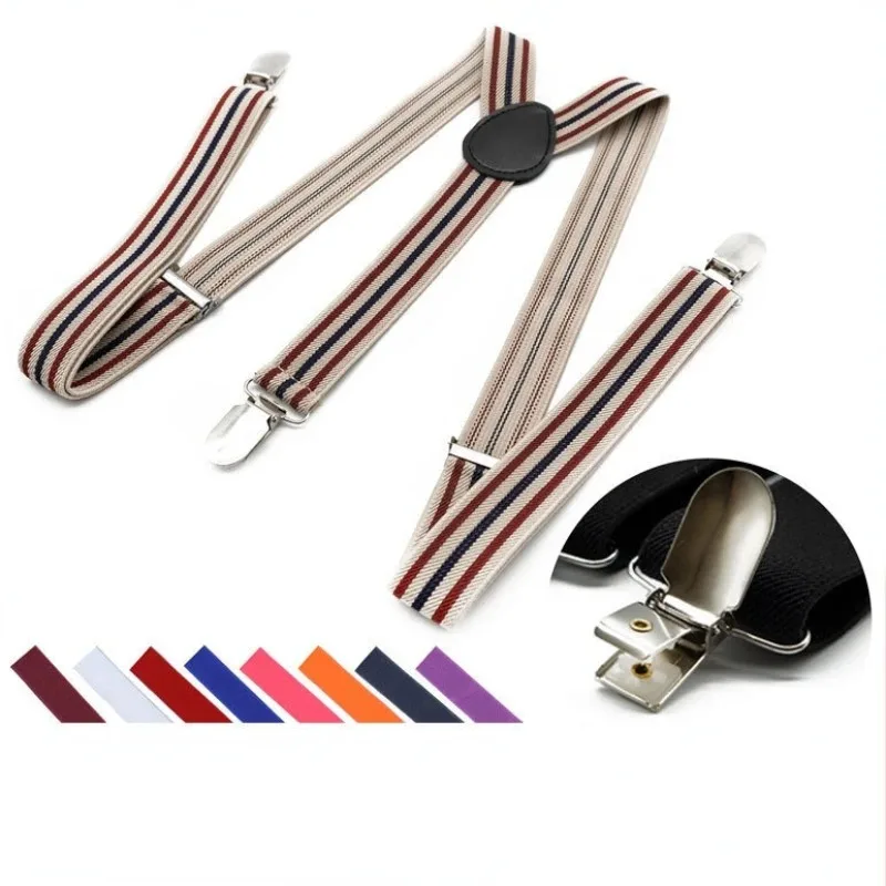 Black and White Stripe Men's adult pants strap clip men's and women's 3-clip rubber mouth suspender