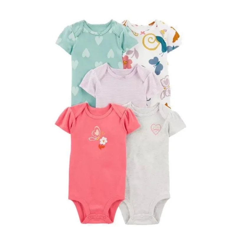 5Pcs Summer Newborn Baby Girls Boys Clothing Toddler Bodysuits Short Sleeve Kids Clothes Cotton Cartoon Ropa Bebe Jumpsuit 6-24M