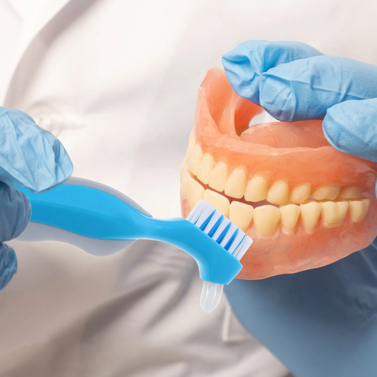 5 Buah Sikat Gigi Pembersih Gigi Tiruan Sikat Gigi Kepala Ganda untuk Gigi Palsu Bulu Lembut Kit Perjalanan Perawatan Gigi Lansia Kompak Portabel