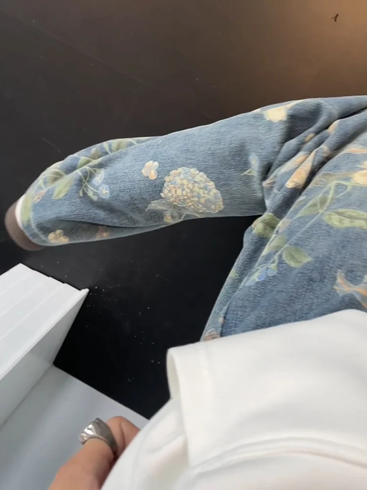 

Retro American Floral Wide Leg Men's Jeans Spring Autumn Loose Casual Straight Loose Jeans Small ence Design Sense
