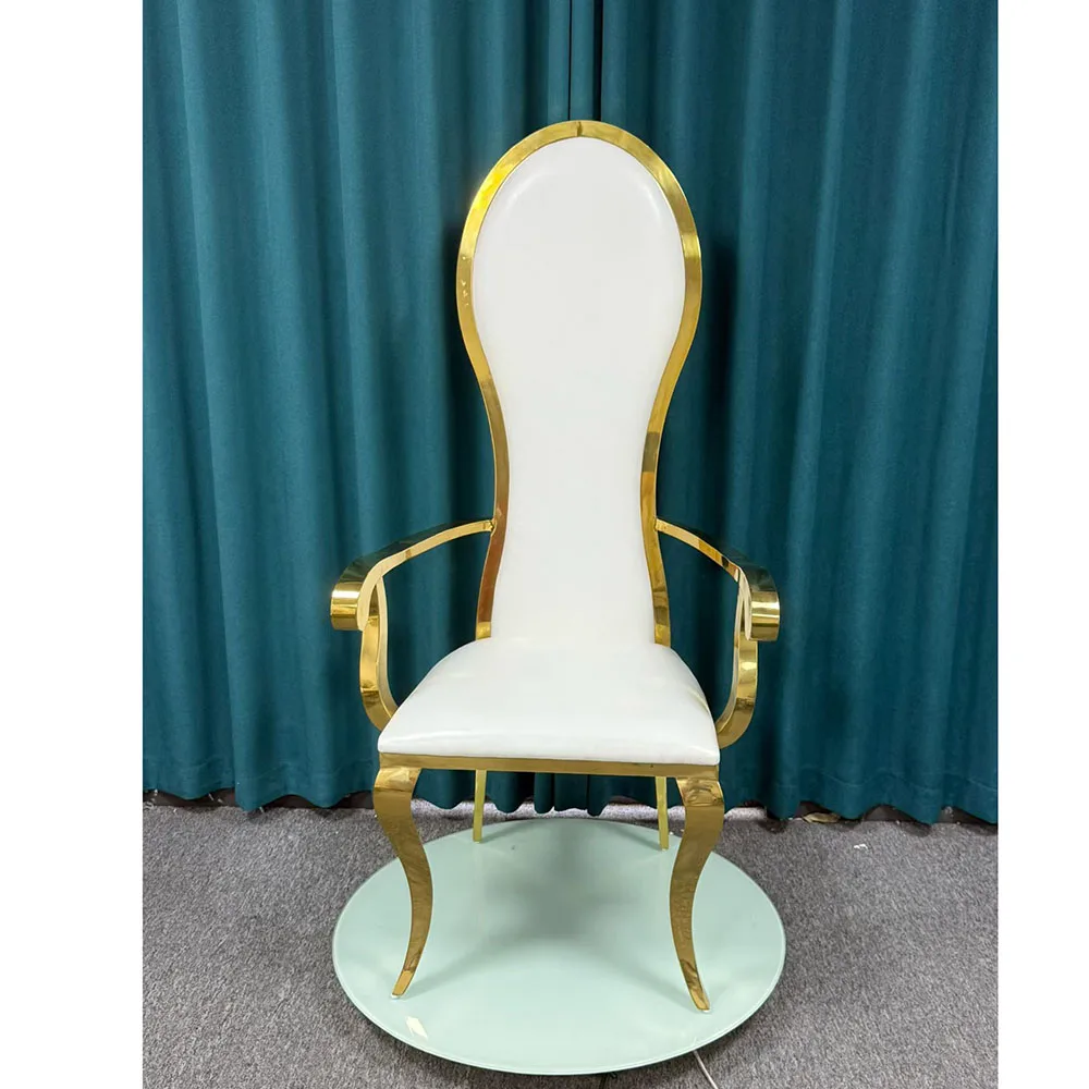 Factory Sale Hotel Furniture High Back Gold Stainless Steel Armrest Royal Wedding Chairs for Bridal Groom Wedding Party Events