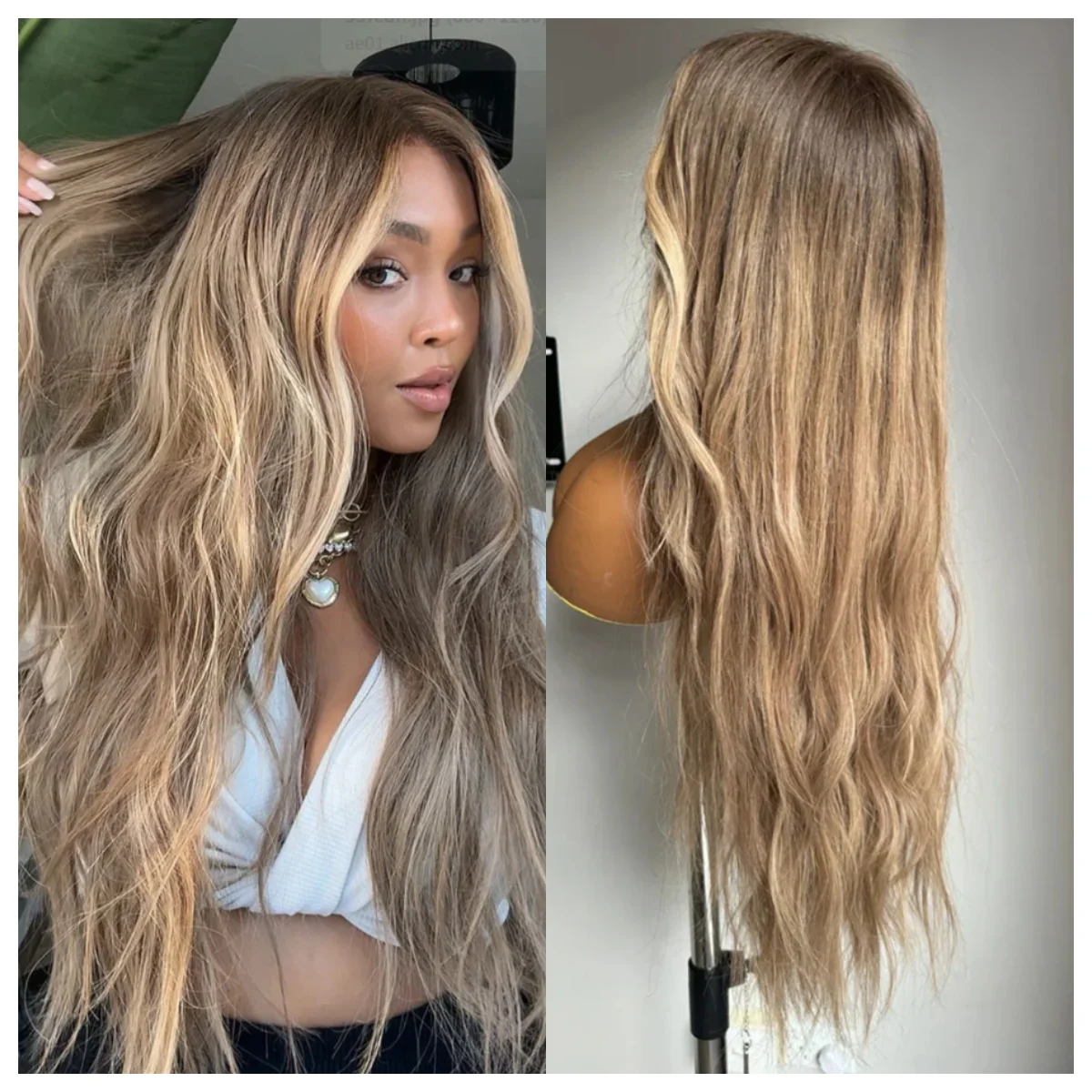 

Блондинка Коричневый Выделите Линию Волос Средняя Часть Парика Красивый Кореневой Коричневый Пепельно-Блондин Микс Парик Фронта Шнурка Синтетический Парик Фронта Шнурка