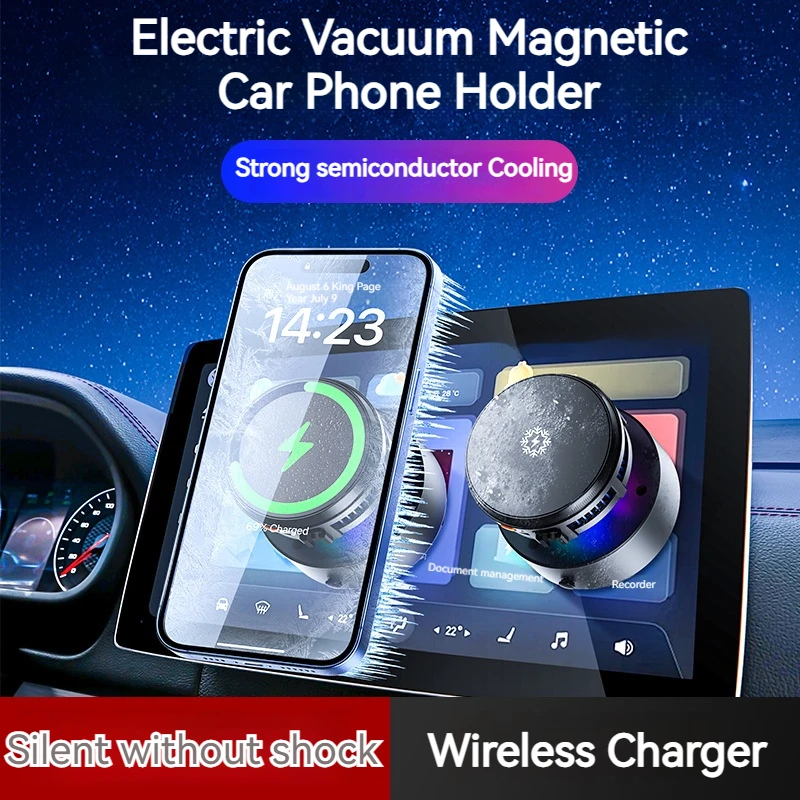 Electric Vacuum Magnetic Car Phone Wireless Charger Holder Semiconductor Cooling RGB Light Mount for Mirro Gym Bath Shower Home