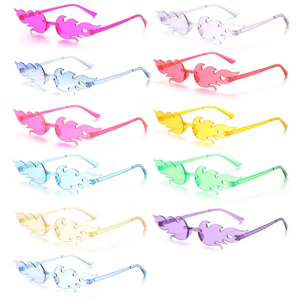 Novelty Rimless Cosplay Party Sunglasses for Women Flame Shaped Flame Sunglasses Sun Glasses