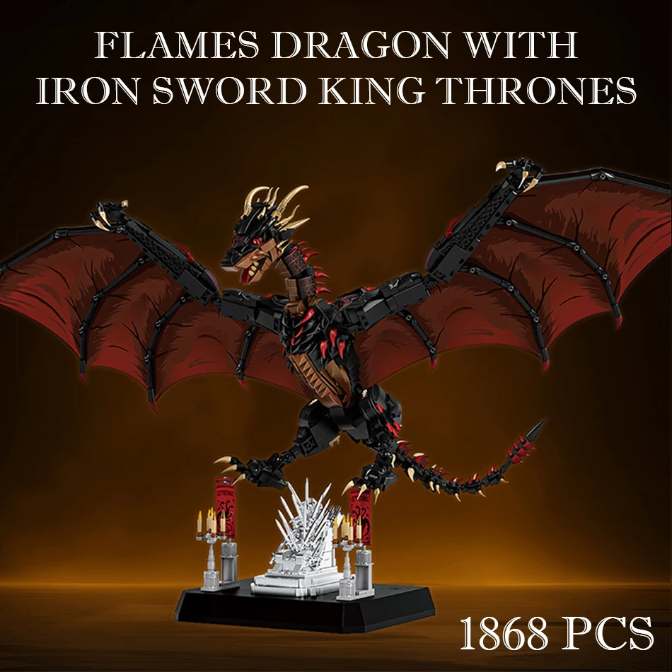

MOC Flames Dragon Iron Sword King Seat Street View Building Blocks Thrones Ice Dragon Castle Tower Assembly Bricks Toys Kid Gift