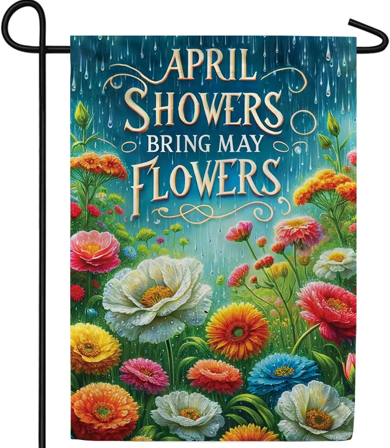 America Forever May Flower Blooms Garden Flag, 12.5 x 18 inch Double Sided, April Showers Bring May Flowers Spring Rain Gard SSL