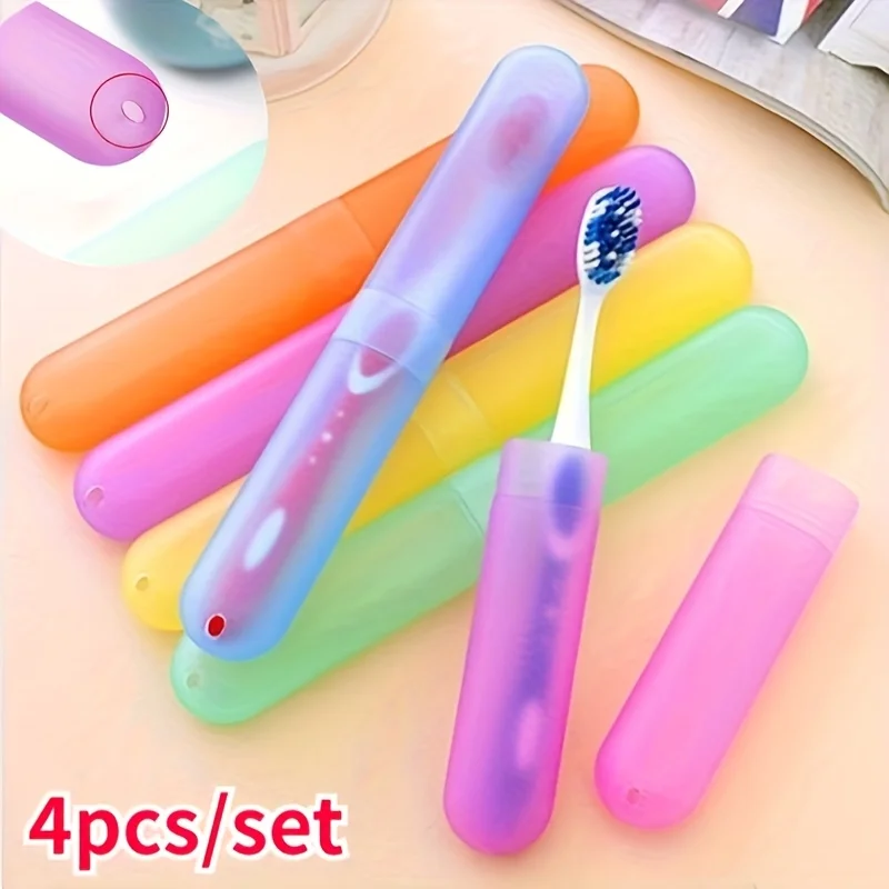 

4pcs Travel Toothbrush Case Breathable Oral Care Protector Home School Business Camping Semi-Transparent Plastic Toothbrush Box