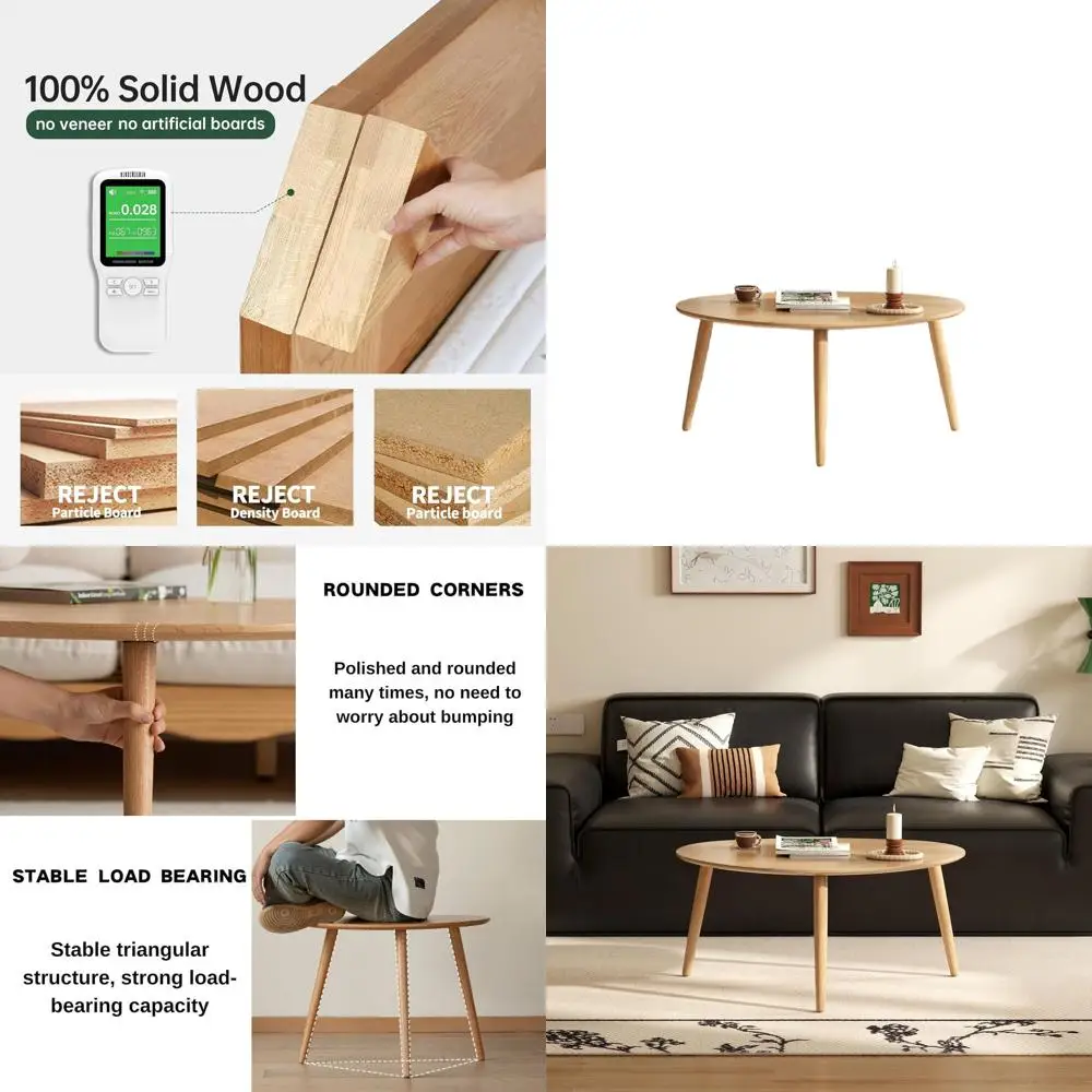 

Mid-Century Modern 33.5 Solid Oak Coffee Table, Living Room Side Table, Natural Wood Finish