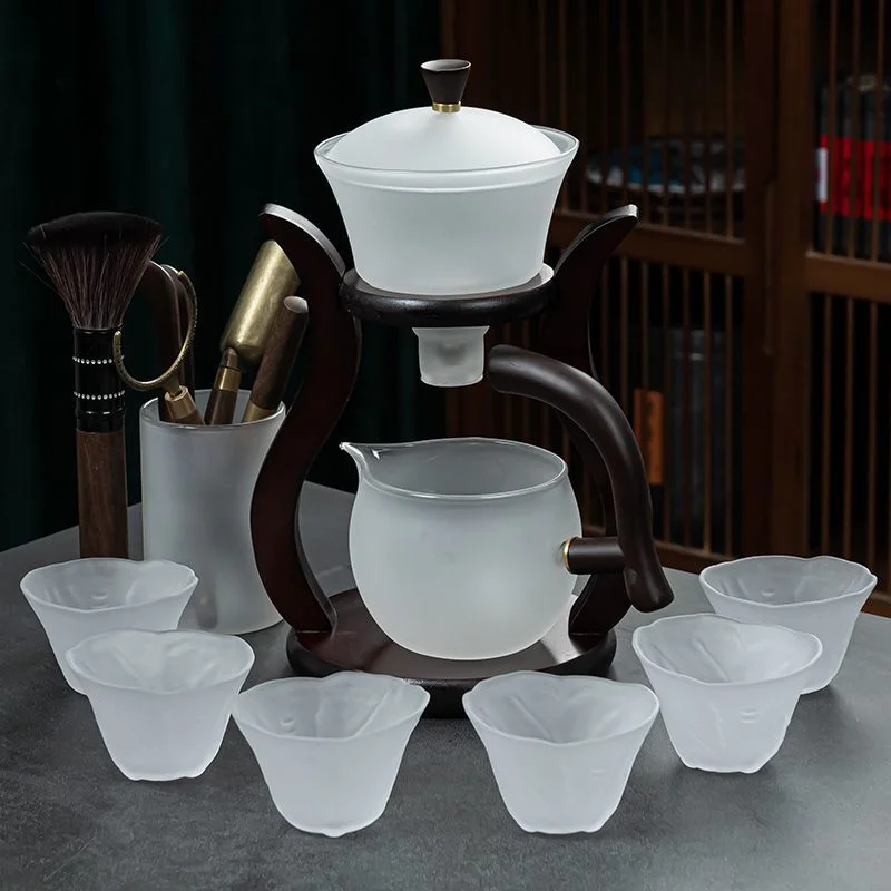 Glass Tea Set Cloud Mist Pavilion Design Magnetic Self Brewing Gift Box