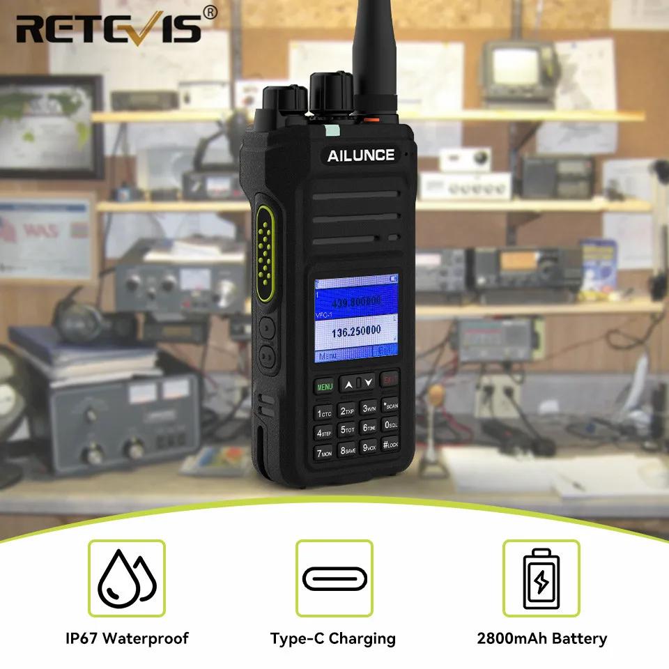 Retevis Ailunce HA1G GMRS Walkie Talkie IP67 Waterproof Two Way Radio Station USB C 5W GMRS Portable Transceiver HT