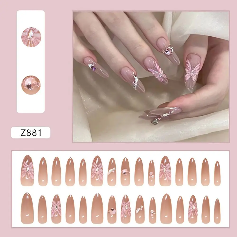 

24/30PCS Cat Eye Gradient False Nail Flower Love with Jelly Stickers Fake Nail Rainbow Blur Full Cover Press on Nails