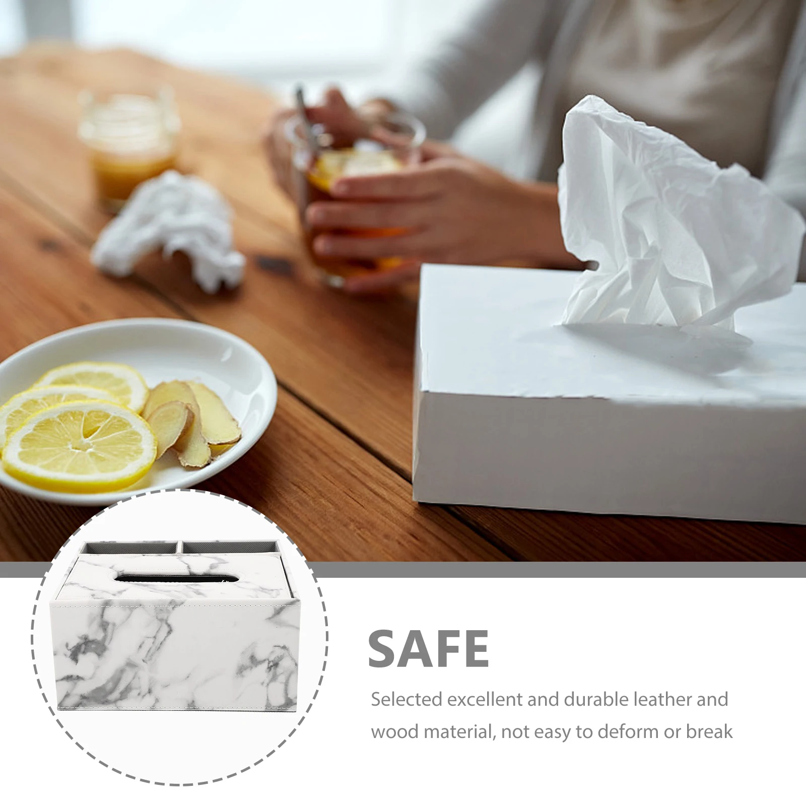 

Marble Pattern Tissue Box Rectangular Portable Napkin Holder Wood Material Compact Lightweight Home Office Bathroom