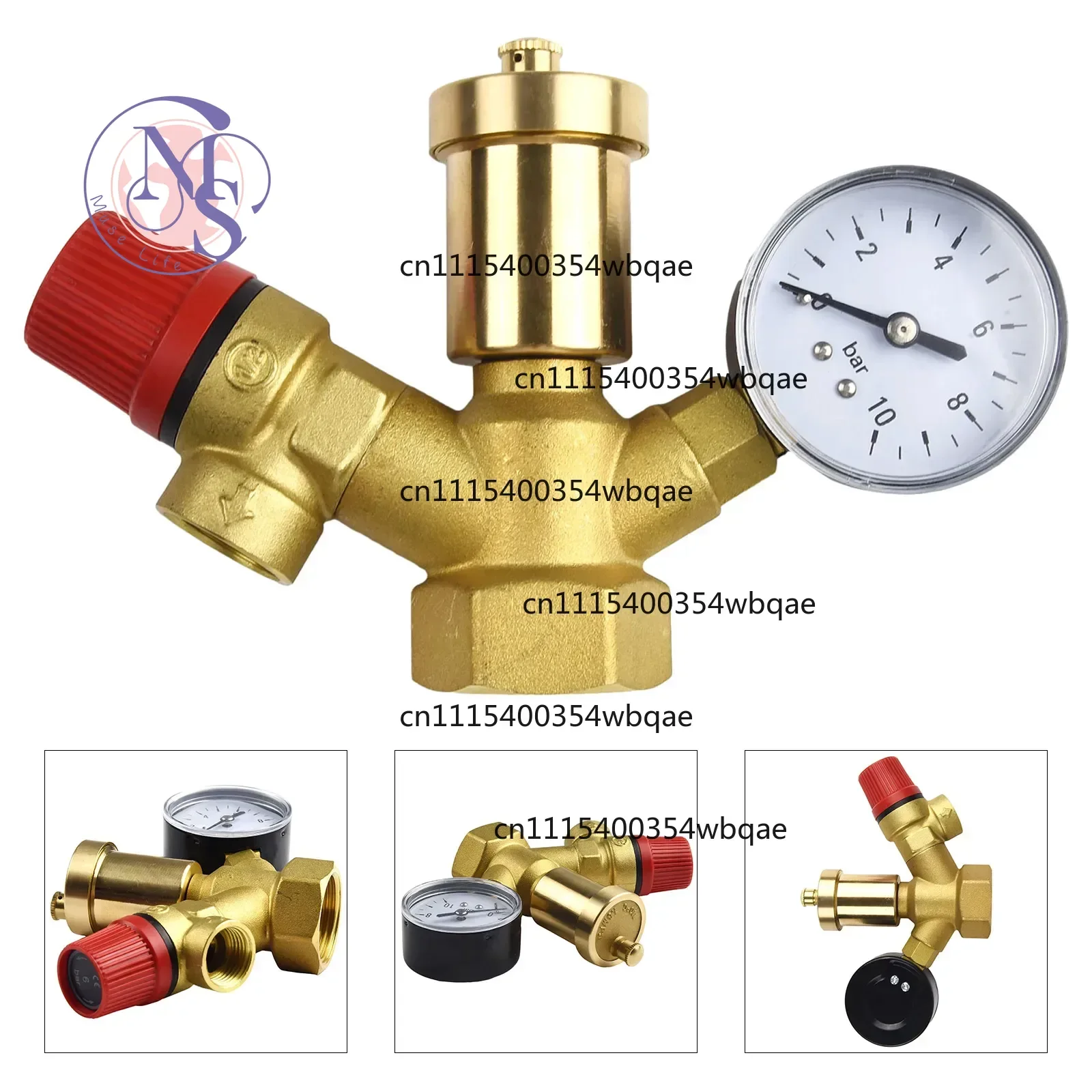 ZOCI-FOR- 3Bar Pressure Relief Safety Valve with 0-10Bar Manometer, 1Inch Thread for Boiler Up To 50kW