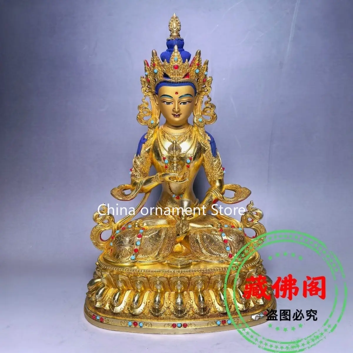 7 inch Vajrasattva pure copper gilt Taiwan version Seiko bronze statue Buddha statue Tibetan tantra 21 cm household ornament