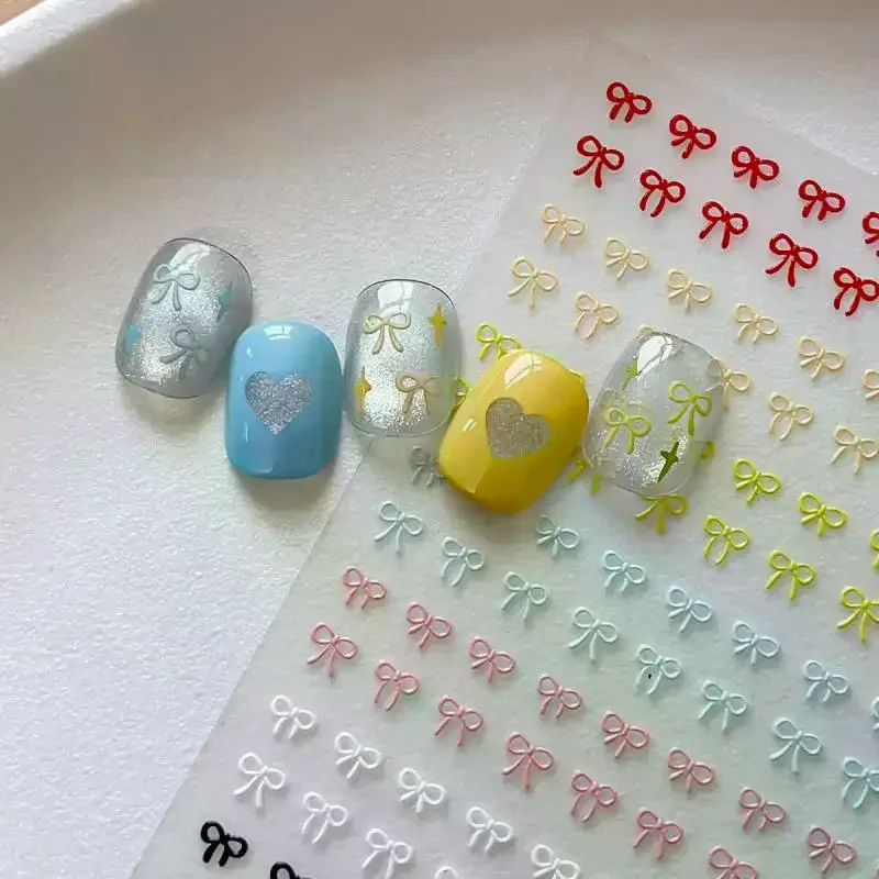 1 vel gemengde kleur boog nail art stickers reliëf schattige strik nagel charmes boog manicure decoratie