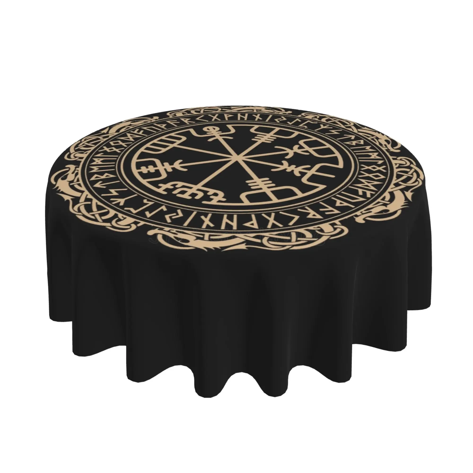 Viking Nordic Celtic Symbol Round Tablecloth 60 Inch Washable Table Cover Cloth for Party Kitchen Dinning Tabletop Decor