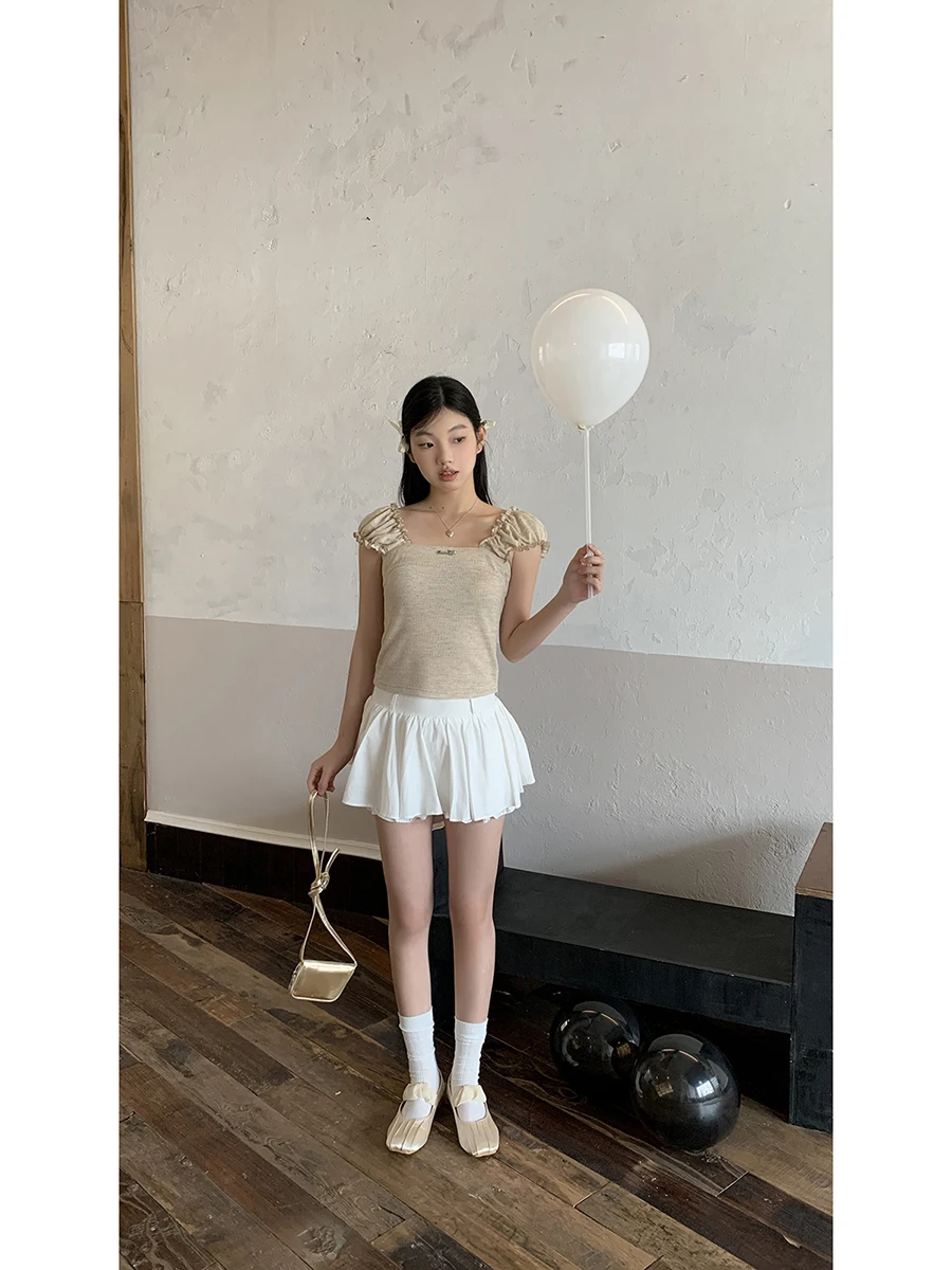 تي شيرت صيفي بأكمام قصيرة للنساء بتصميم كتف جذاب وعصري، قصير الطول، عالي الجودة، مصنوع من مزيج البوليستر، مناسب للارتداء اليو... #1