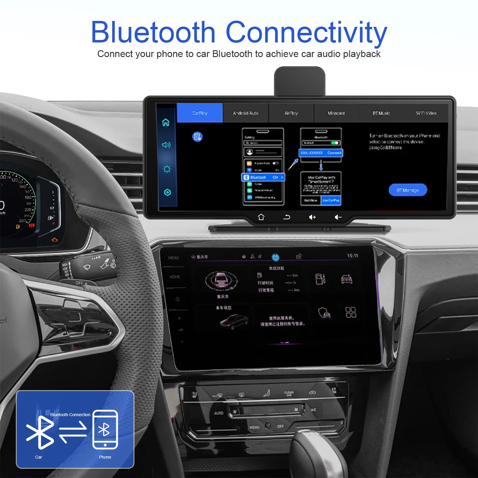 Pemutar Video Multimedia Radio mobil Universal, 10.26 inci dengan BT WIFI Wireless CarPlay Android navigasi GPS otomatis layar sentuh