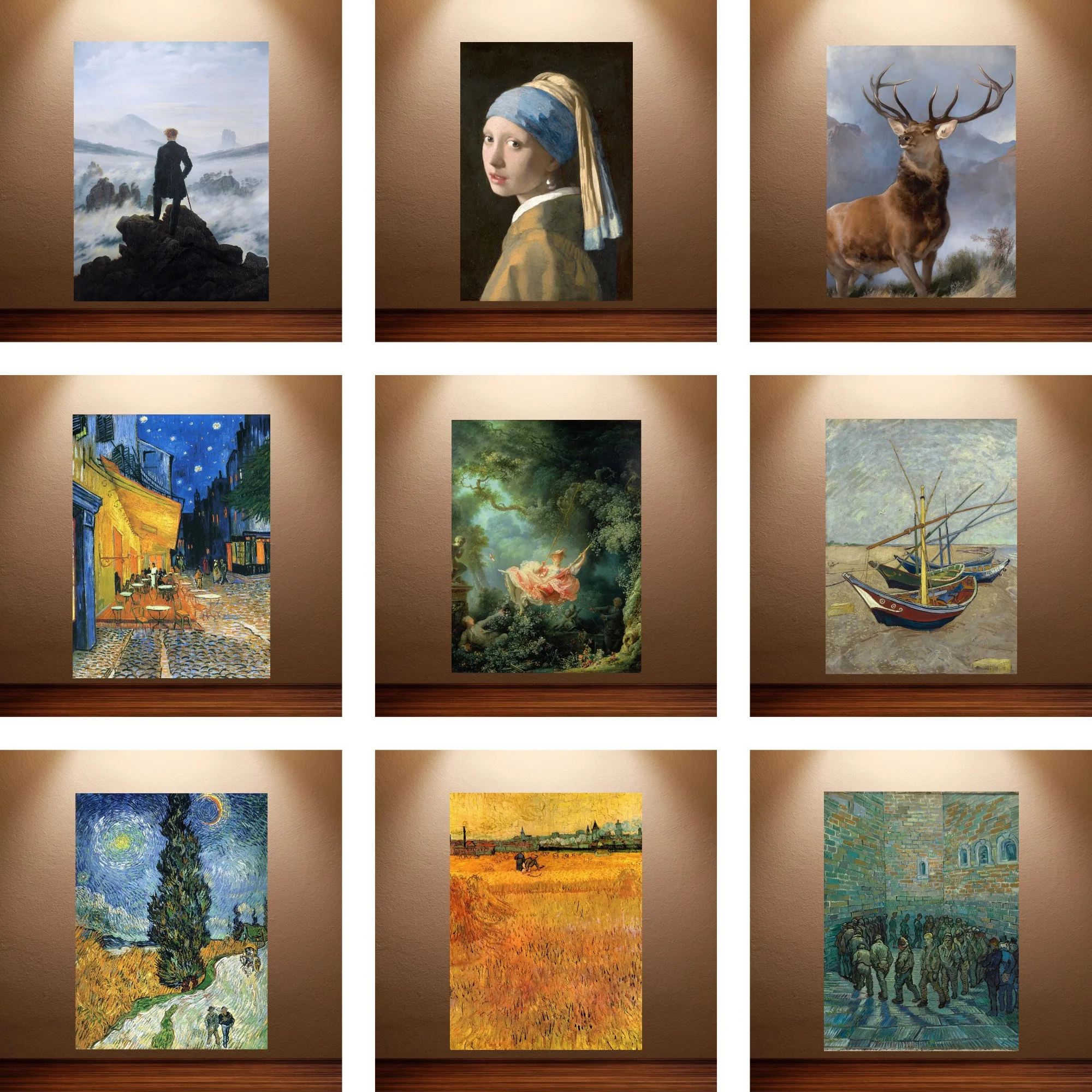 Classic World Famous Paintings Canvas Wall Art Paintings Van Gogh Starry Night Girl with A Pearl Earring Living Room Wall Decor