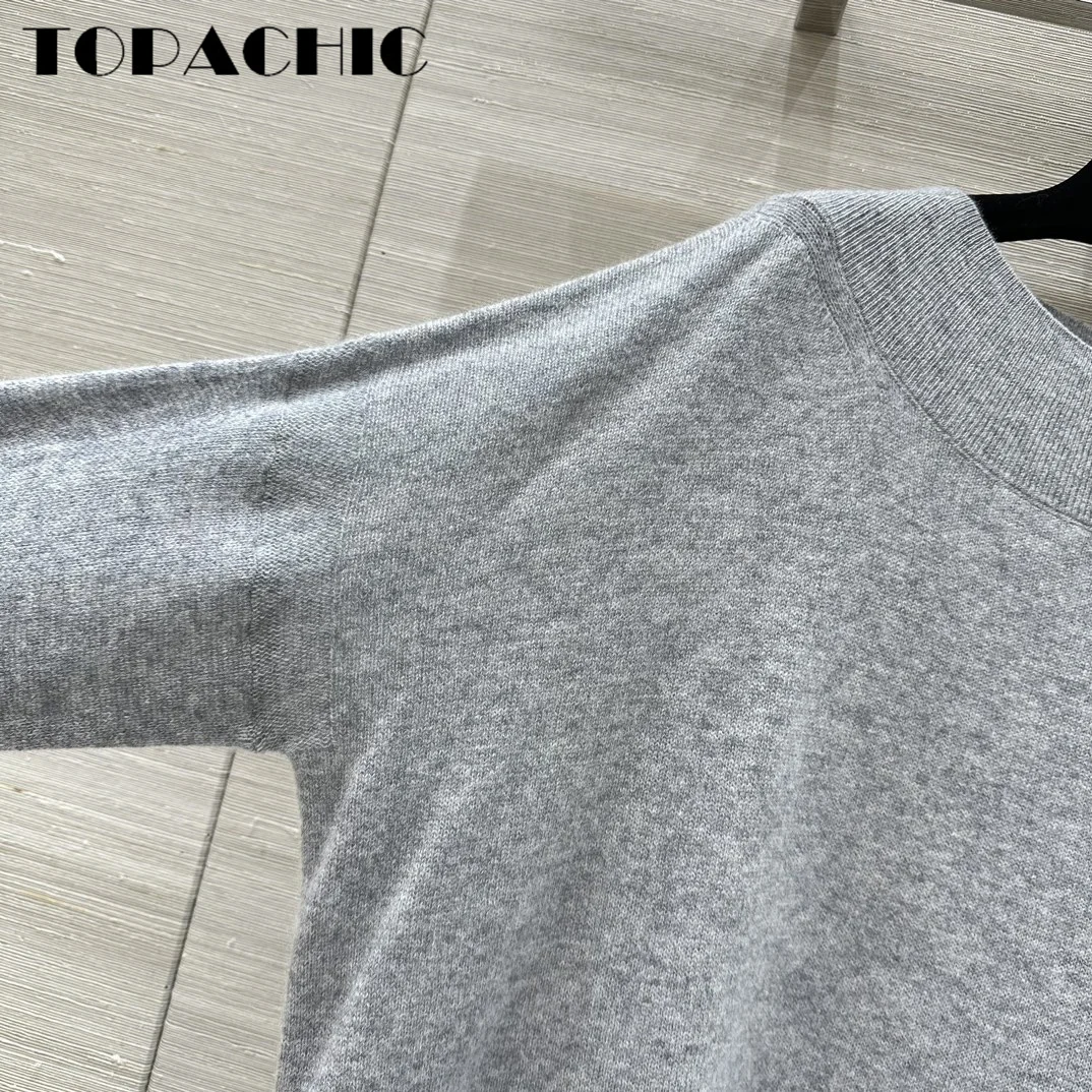 9.25 TOPACHIC-Women Lace Embroidered Spliced Cashmere Knitwear Personality Elegant Slash-neck Cuff Split Loose Pullover Sweater