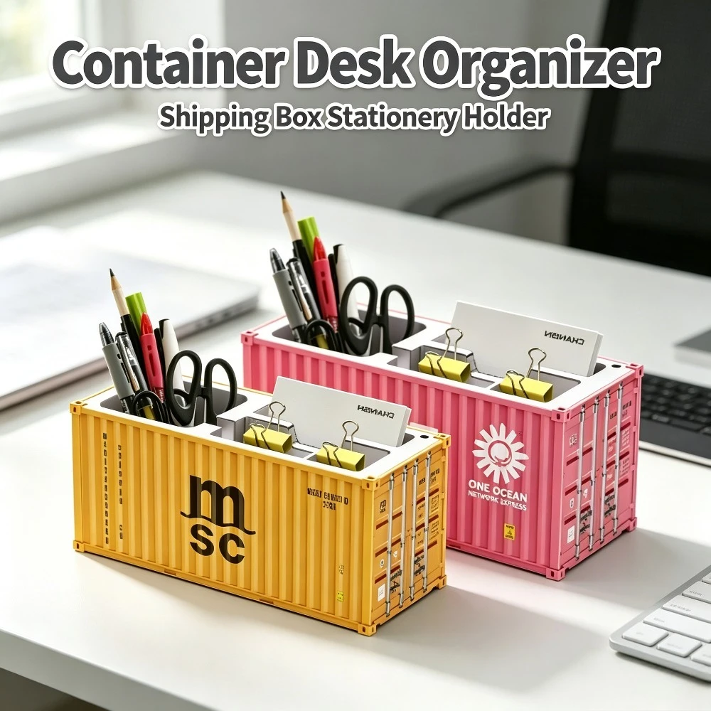 Simulated Ocean Freight Container Model Pen Holder Desktop Storage Box Creative Office Organizer Stationery Rack Home Decor
