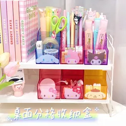 Sanrio Desktop Storage Box Hello Kitty Cinnamoroll Three Grid Stationery Pen Holder Makeup Case School Supplies Children Gift