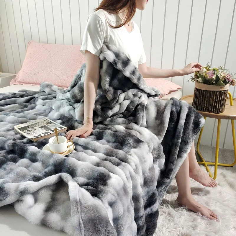 التدرج اللون سميكة رمي بطانية فائقة أفخم دافئ لينة الزخرفية بطانية استخدام للأريكة السرير السفر المفرش #5