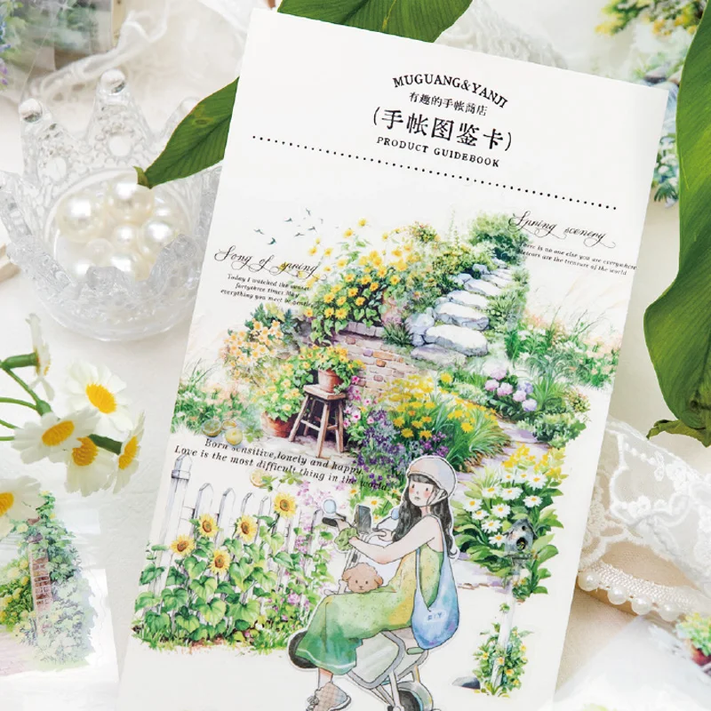 Mr Paper 2Rolls/bag Greenery Theme Extra Long Recycled PET Tape Masking Tape Handbook DIY Material Tape