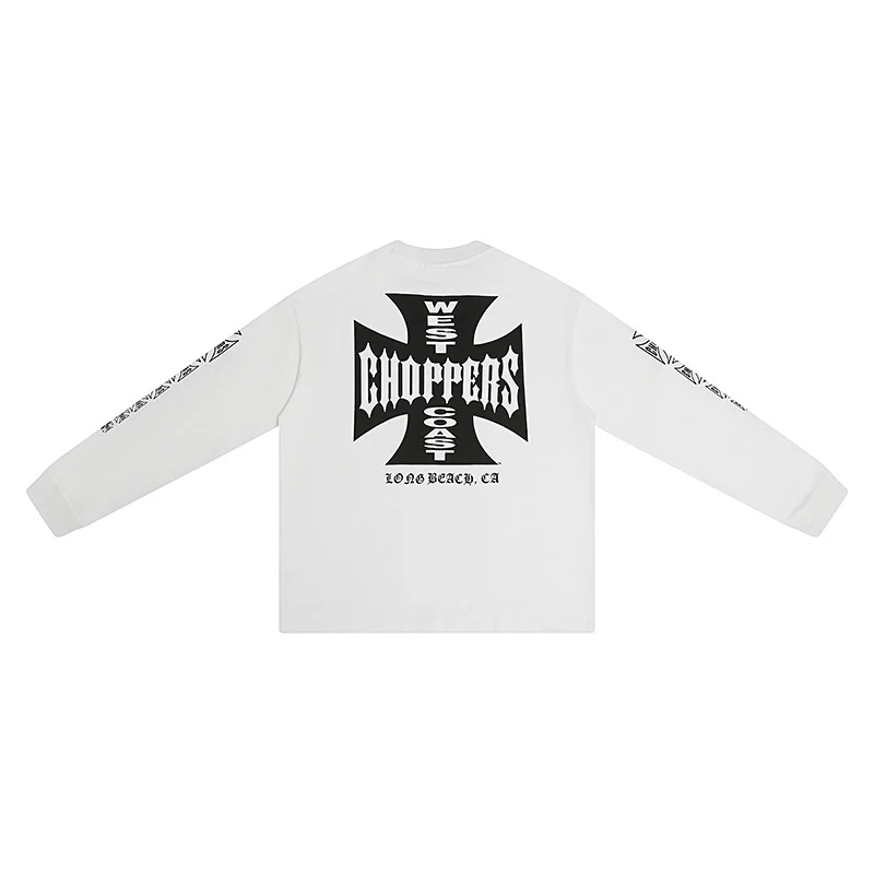 West Coast Choppers Long Sleeve Y2K Fashion Long T Shirts Retro Iron Cross Print High Street Men Women T-shirt