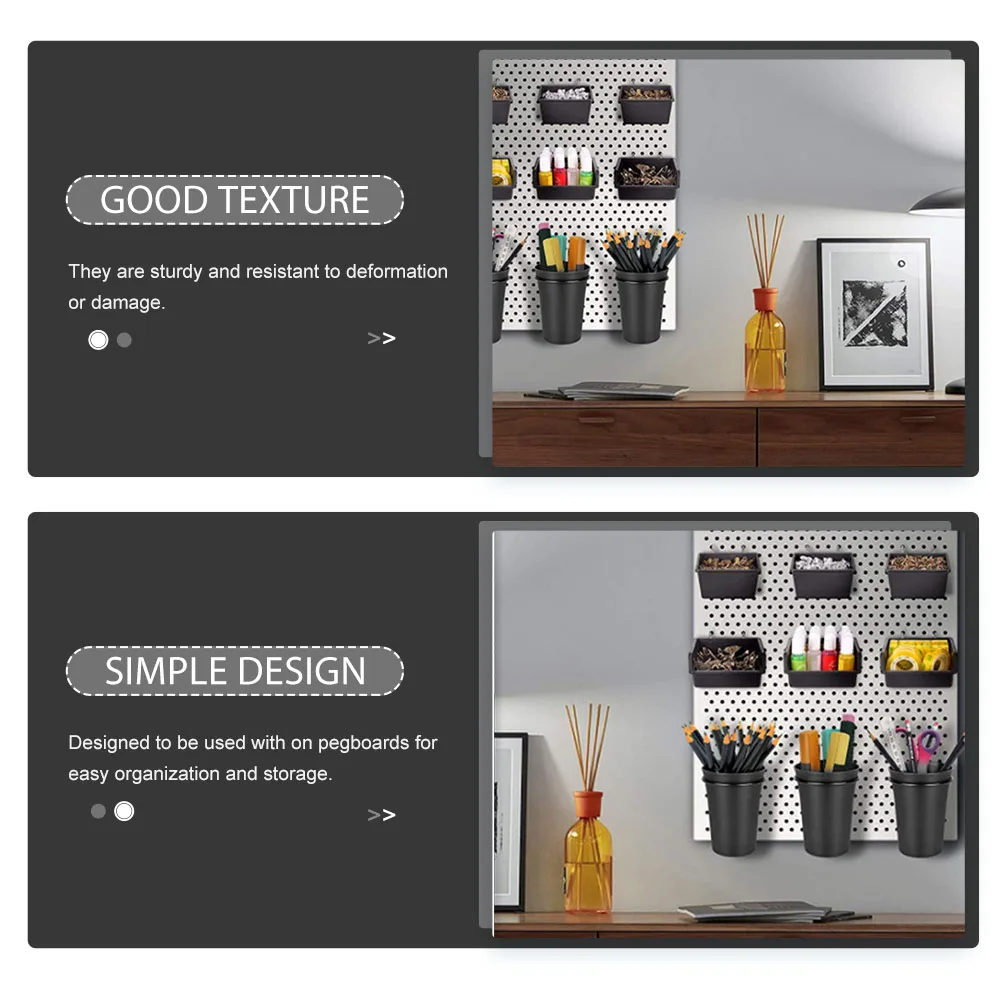 

6 set Peg Board Organizer Set Iron Abs Storage Cups Hooks For Garage Workbench Tool Organization Parts Baskets Fastener Holder