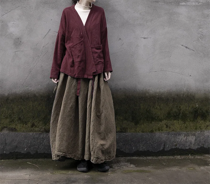 Women Vintage Strap Long Pleated Skirts Loose Casual Suspender Skirts Retro Lace-Up High Waist Streetwear Female Clothing 2023