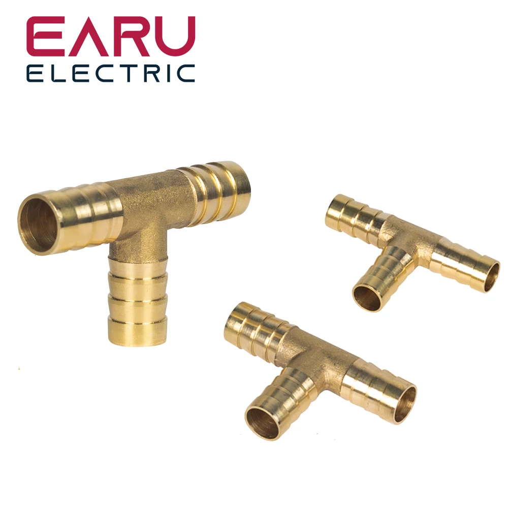 Conector en T de latón para manguera, conector en T de 3 vías para combustible, agua, aire, Gas y aceite, adaptador de enchufe neumático, 6-12mm, 1