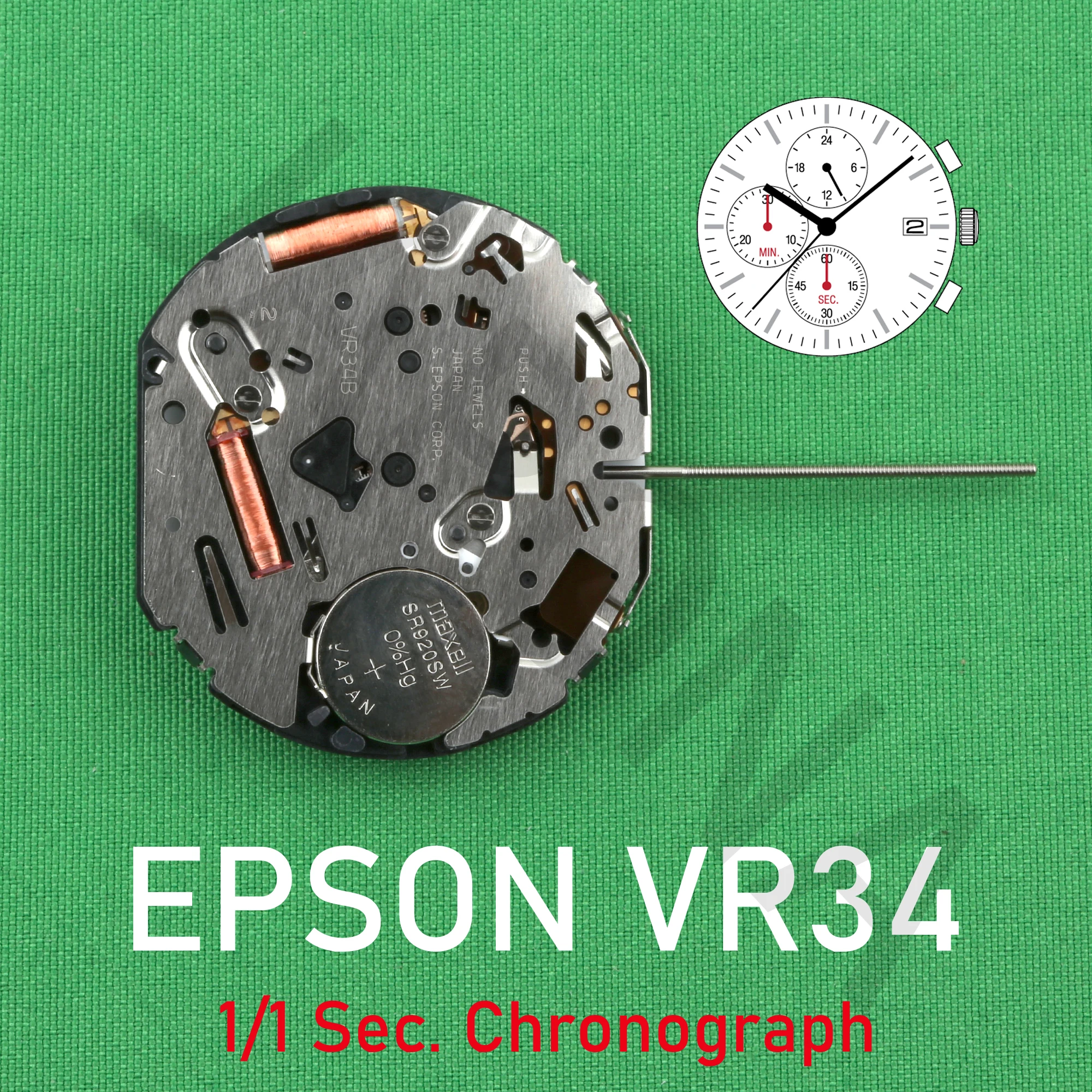 عضلات حركة إبسون ، كرونوغراف بديل ، حركة ساعة VR34 ، إبسون VR34B ، VR34A