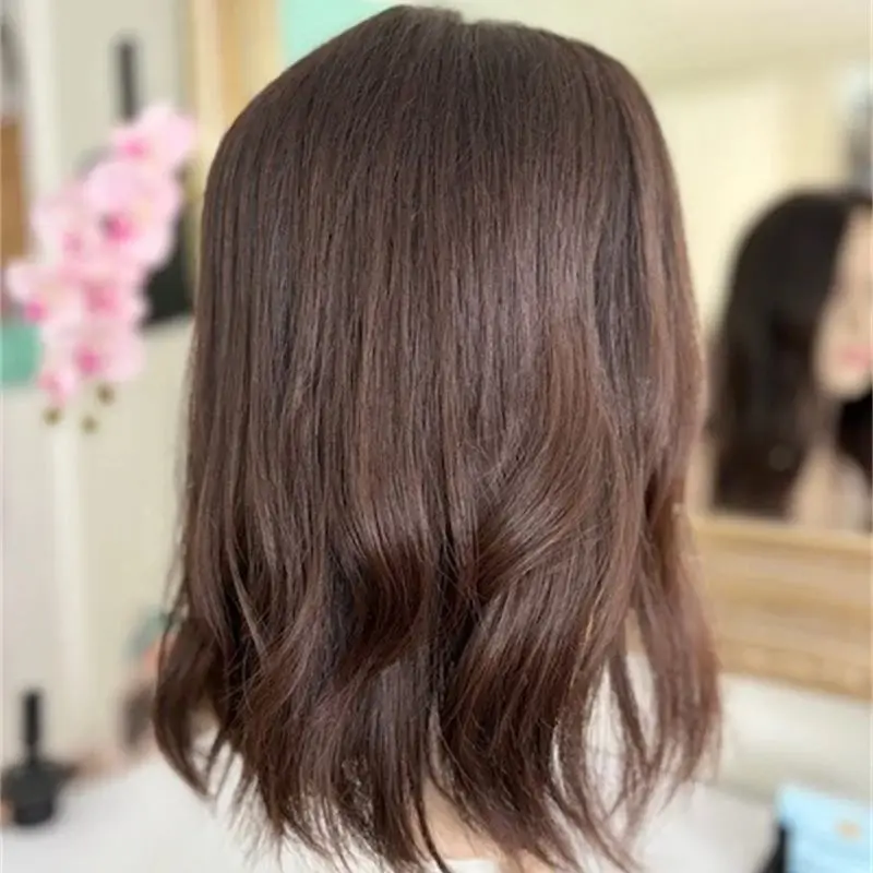 Women's Wig 13x4 Ombre Chocolate Brown Soft HD Lace Front Wig Fashion Synthetic Wig Preplucked Hairline 12 Inch 1Short Wave Bob