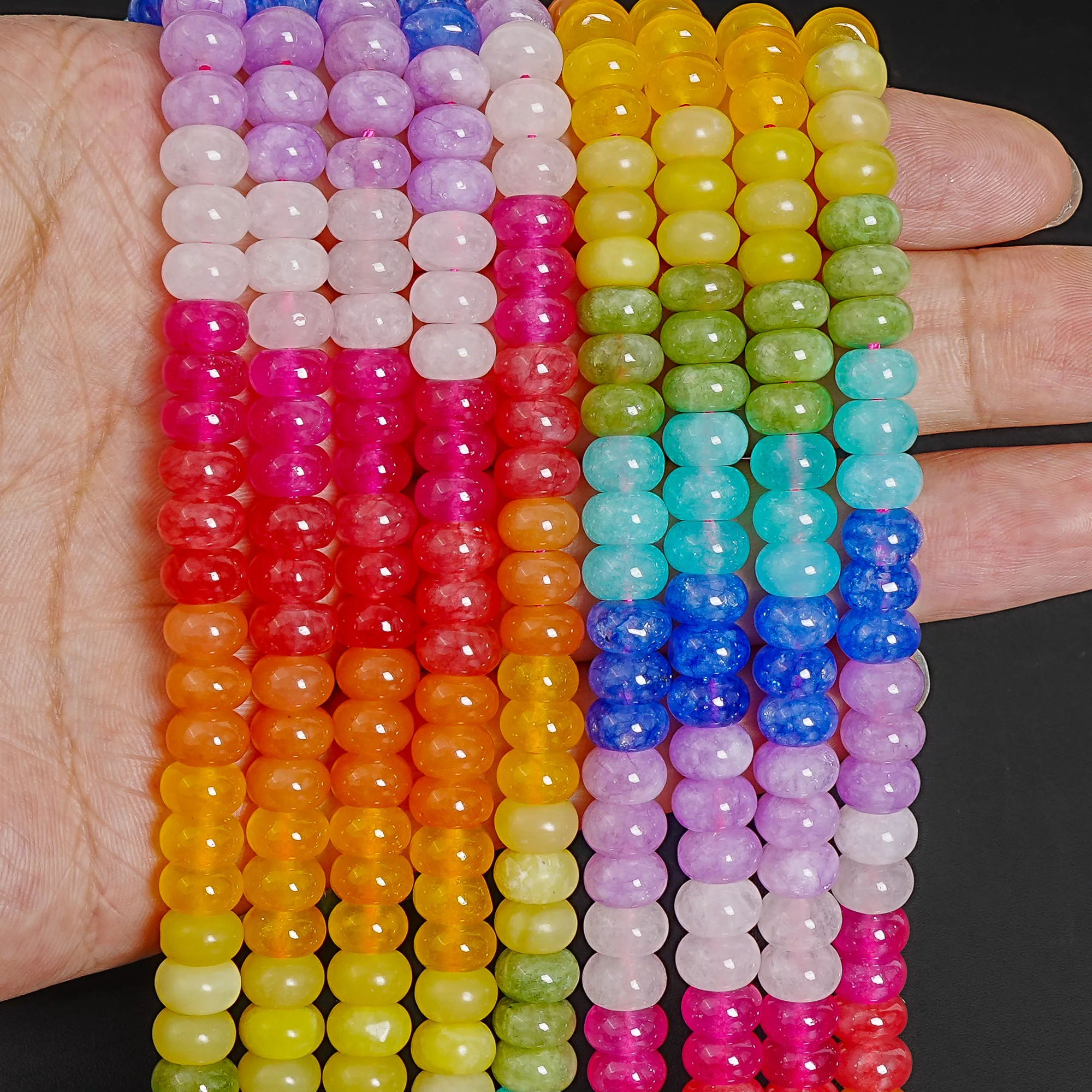 8x5mm Rainbow Gradient Dyed Jade Beads Polished Smooth Rondelle Loose Beads for Jewelry Making DIY Bracelet Necklace