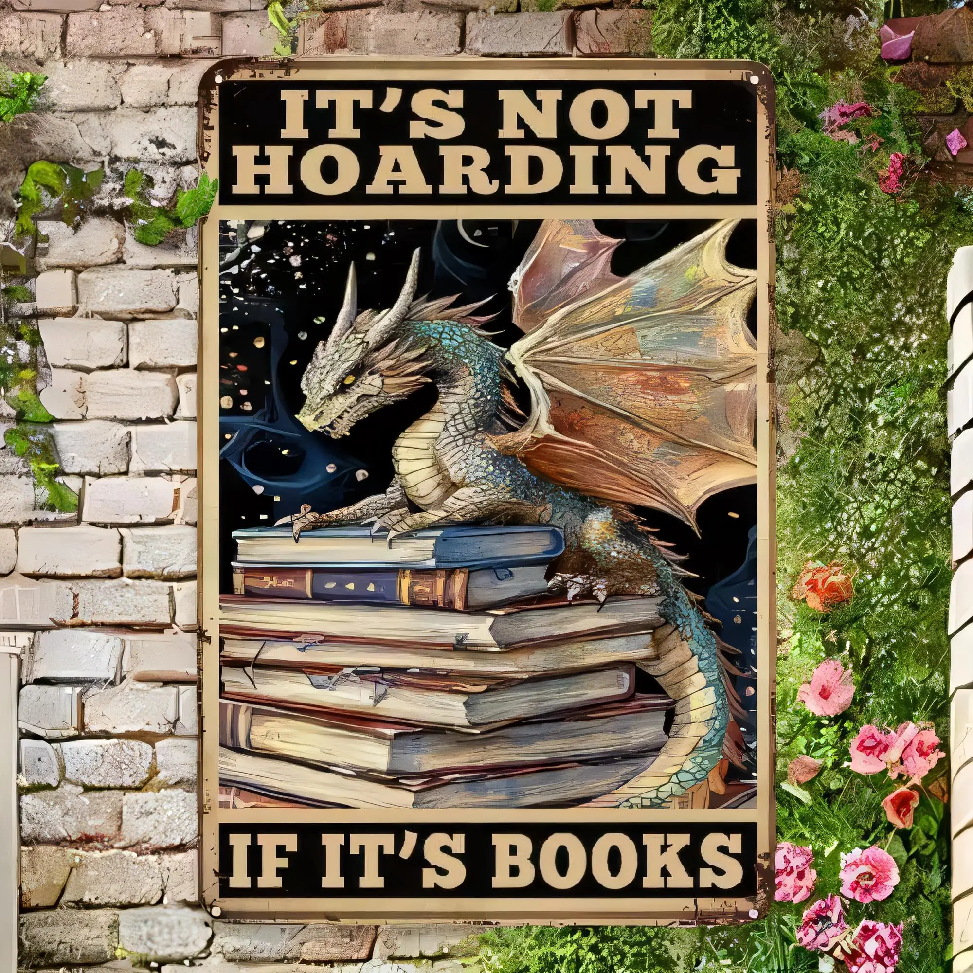 Tin Sign It’s Not Hoarding If It’s Books Funny Library Scholar Quote Retro Metal Wall Decor for Reading Room Study Office Classr