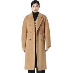 High Quality Women New Coat Winter Luxury Women's Jacket 10% Cashmere 90% Wool Material Camel Color Reversible Long Women Coat