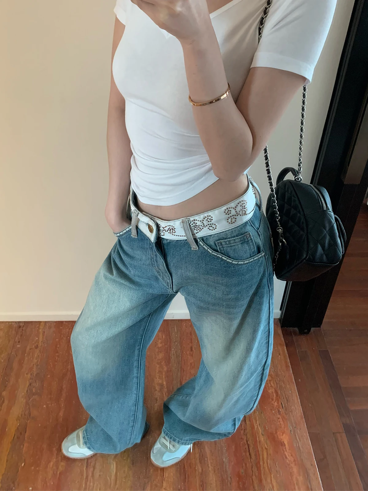 

Винтажные широкие джинсы Waed для женщин, свободные, в стиле кэжуал, с высокой талией, на молнии, из хлопка, для весеннего сезона